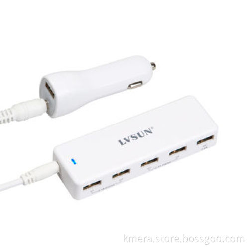 36W high-power portable mobile phone charger with 5 independent USB ports, charge 5 iPhone or 3 iPad